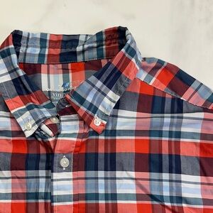 Vineyard Vines OTG Performance Shirt, Red, White & Blue Plaid Button Up, Men's L